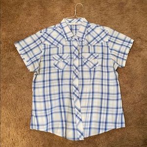 Pearl snap plaid western shirt short sleeves